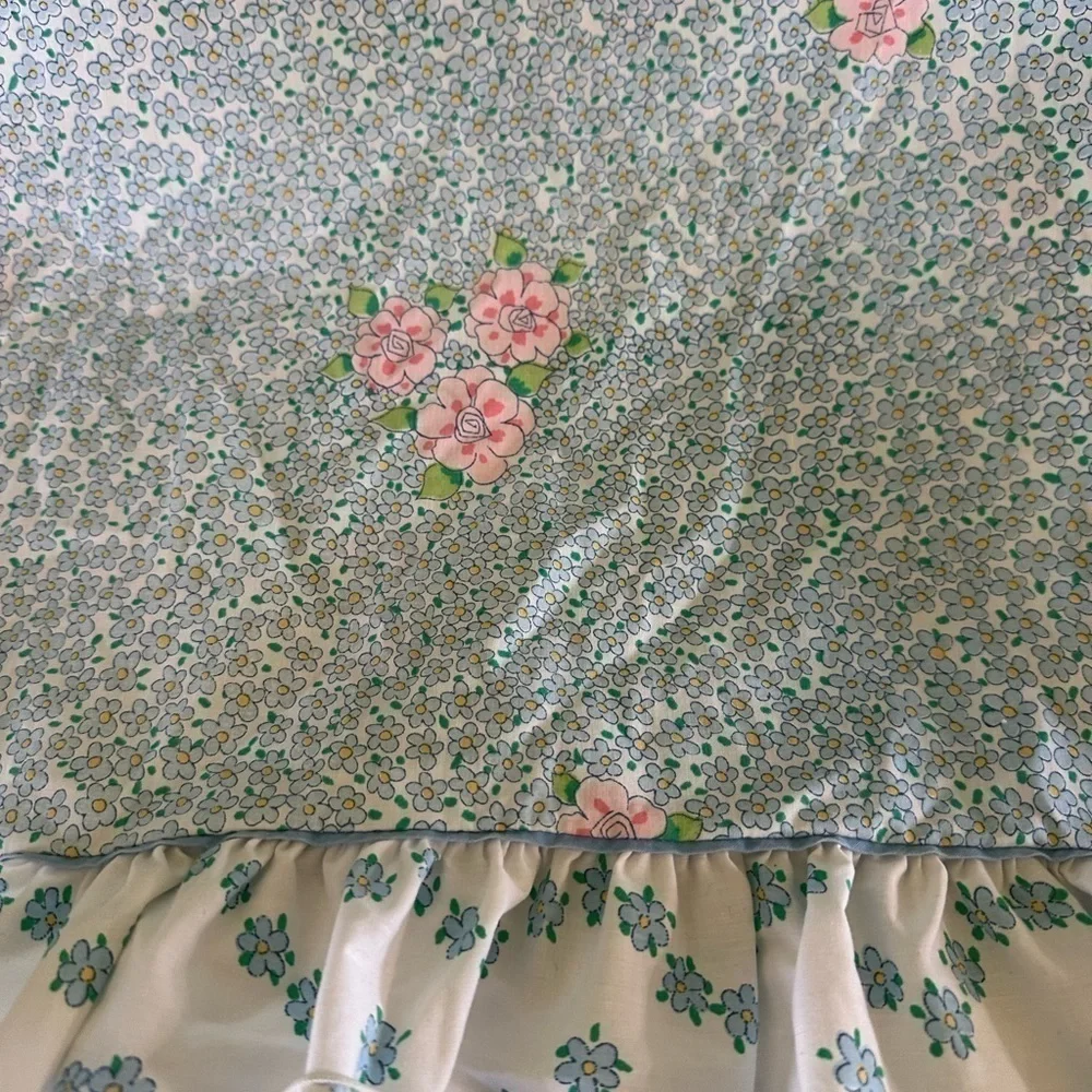 Vintage blue pink floral FULL size bed sheet set